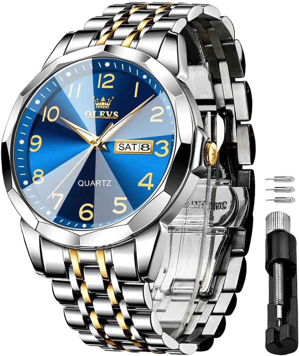 OLEVS acero inoxidable cuarzo Reloj para hombre – Gold, Blue, Black or esfera blanca — imagen 11