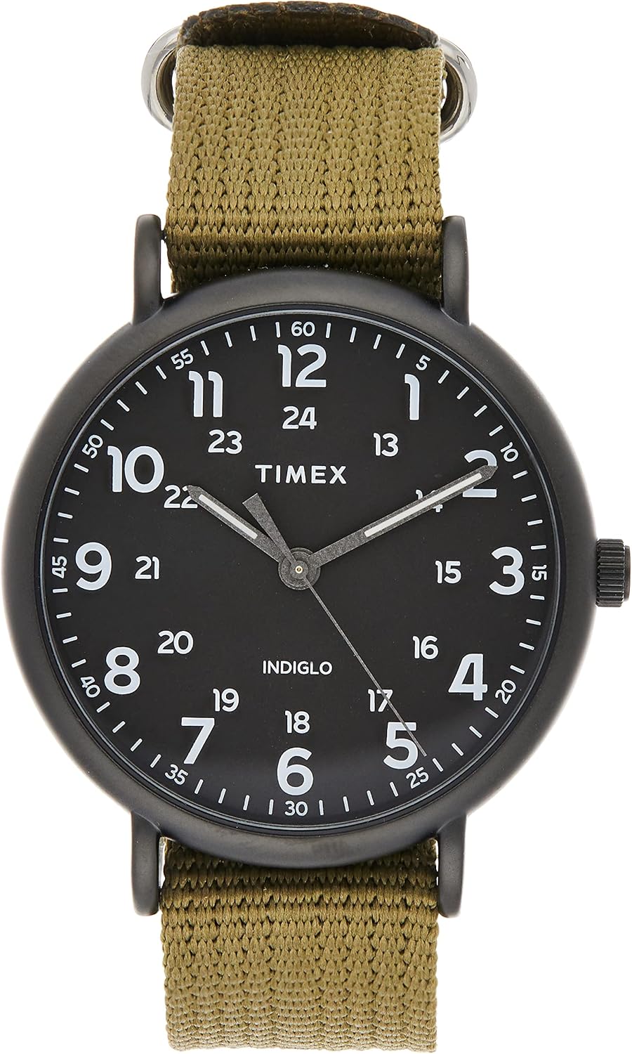 Timex Weekender XL 43 mm para hombre, caja negra y correa de tela verde oliva — imagen 2