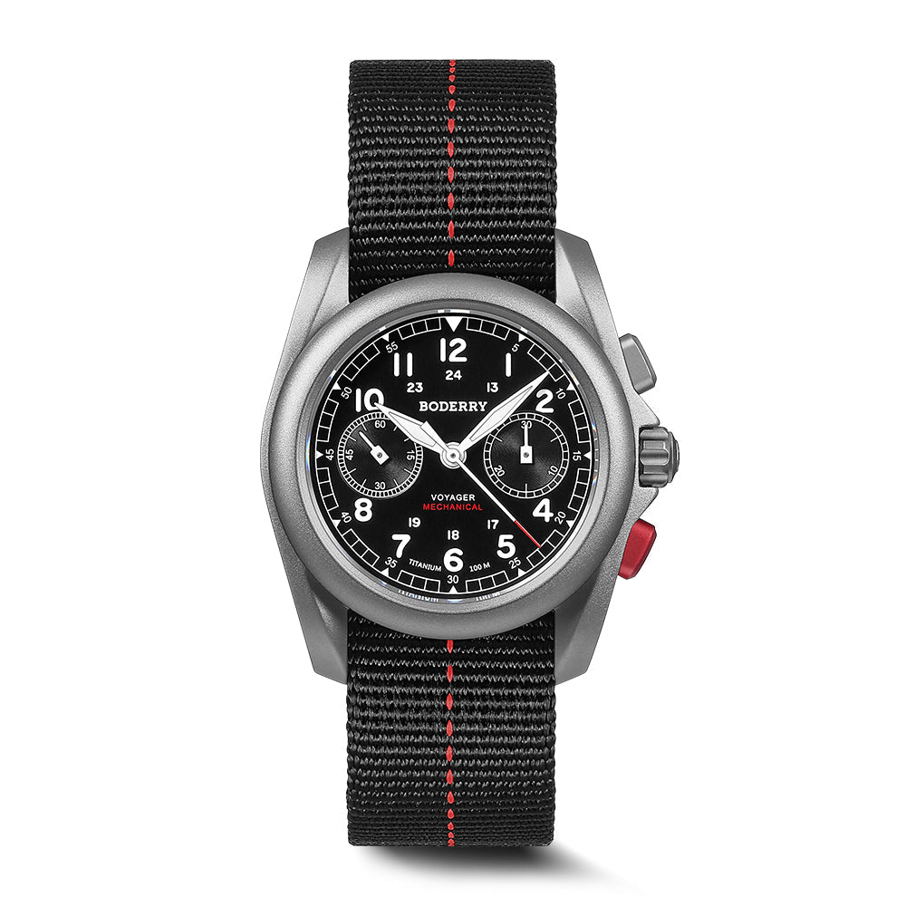 VOYAGER cronógrafo - titanio mecánico Reloj de campaña, 100M resistente al agua | Negro — imagen 2