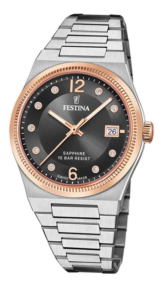 FESTINA Swiss Made cuarzo 35 mm oro rosa esfera negra Reloj para mujer — imagen 2
