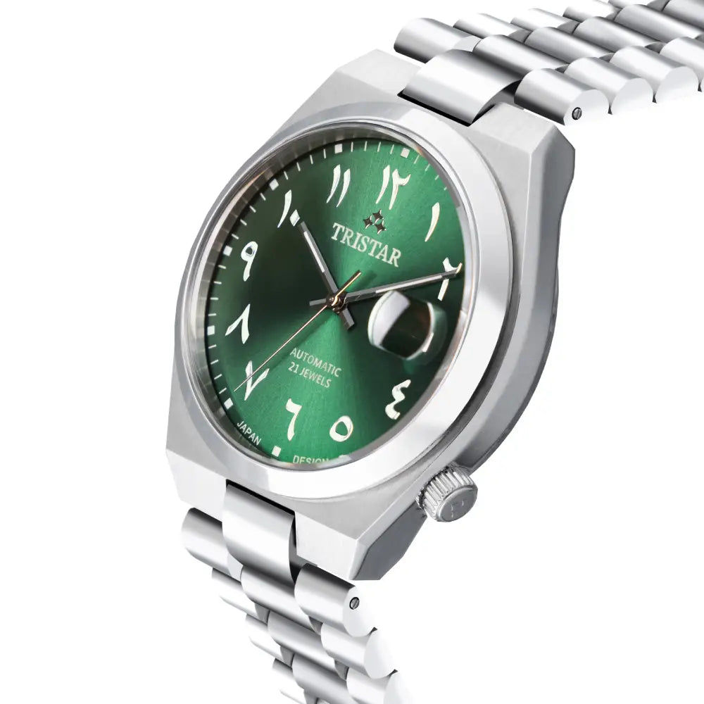 Tristar automático esfera verde esfera con numeración arábiga acero inoxidable Reloj para hombre — imagen 3