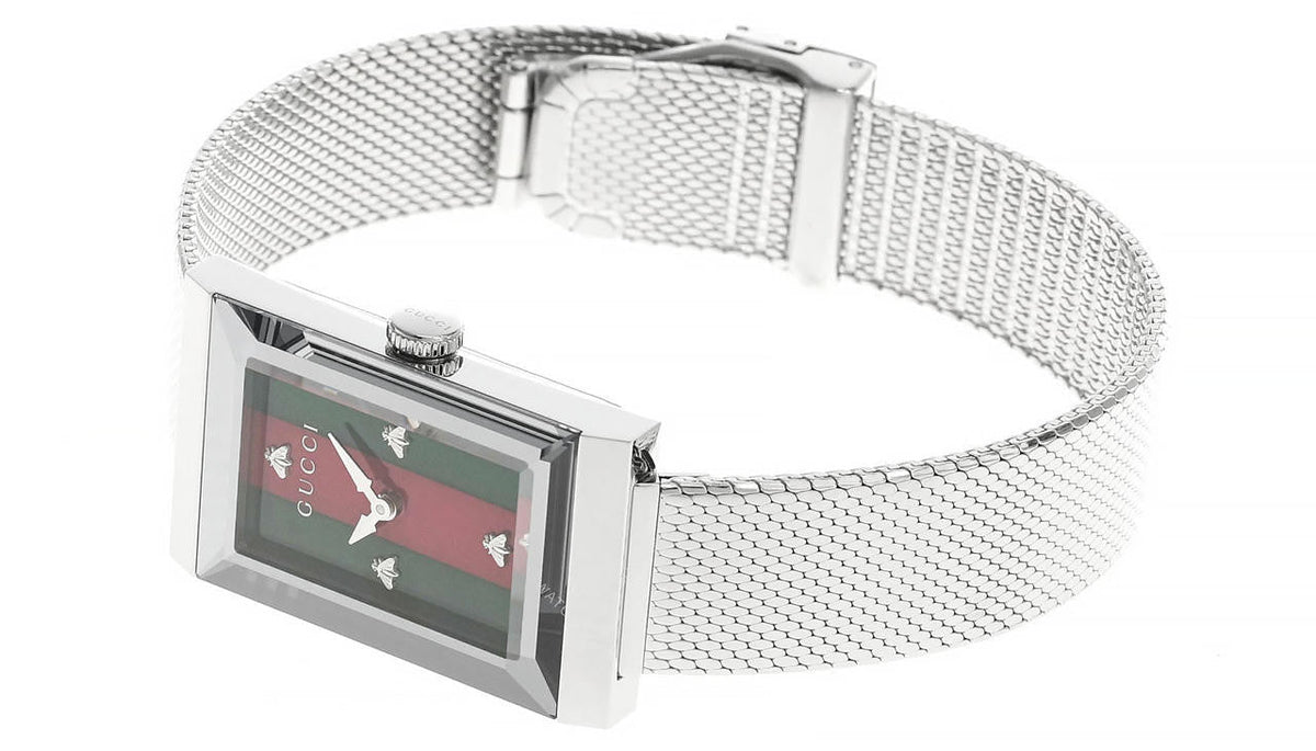 GUCCI G-Frame 21MMx34 mm Green/Red esfera de nácar brazalete de malla Reloj — imagen 3