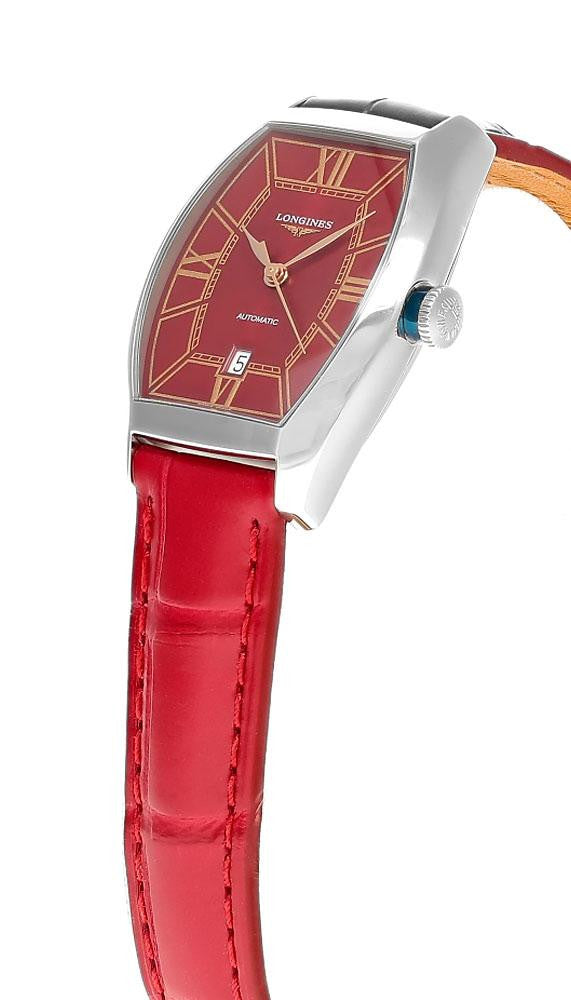 LONGINES Evidenza automático 30 mm esfera roja cuero Reloj para mujer — imagen 3