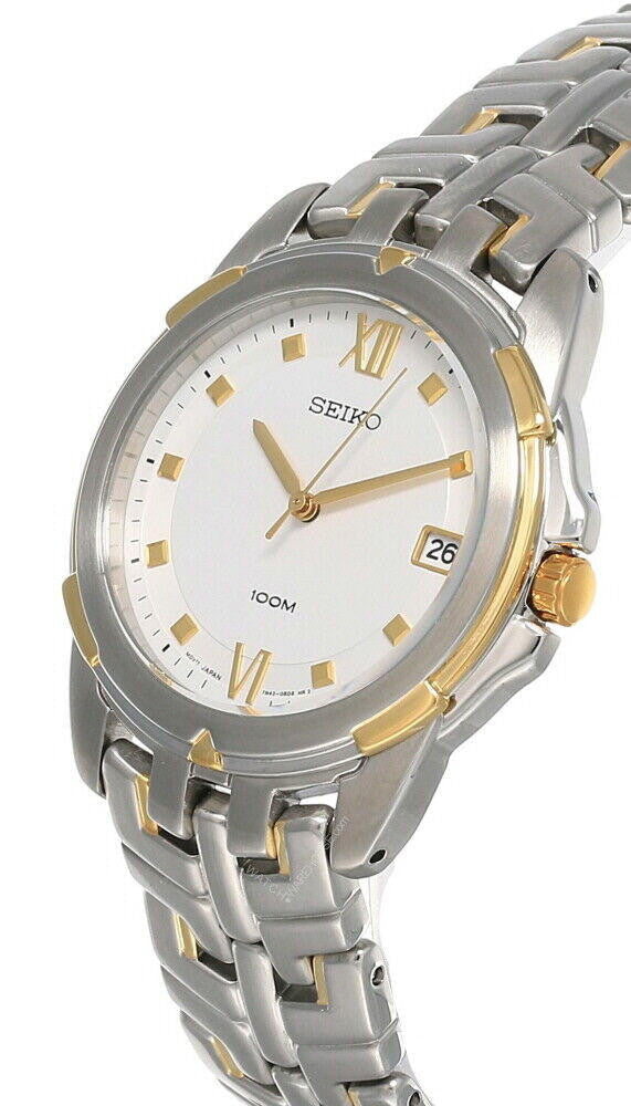 Seiko esfera blanca bicolor acero inoxidable Reloj para hombre — imagen 3