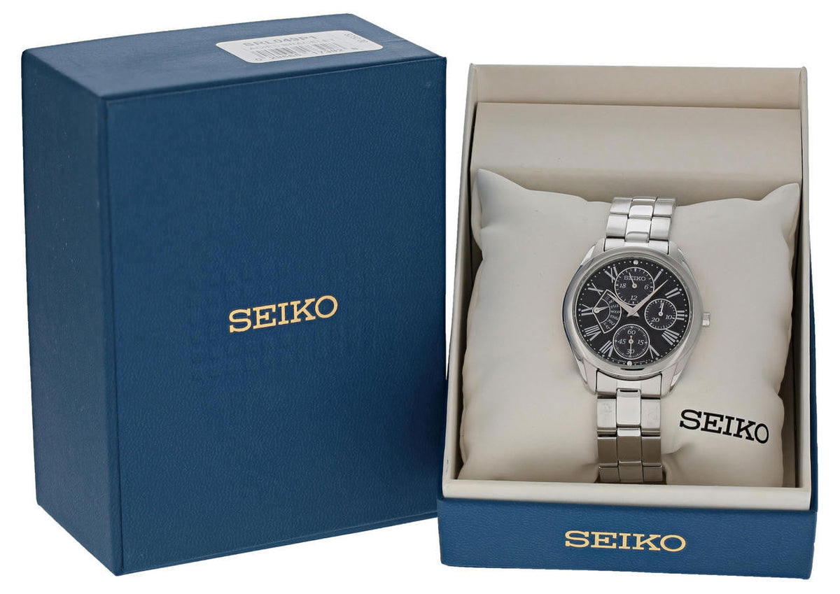 SEIKO cuarzo 35 mm esfera negra acero inoxidable Reloj para mujer — imagen 5