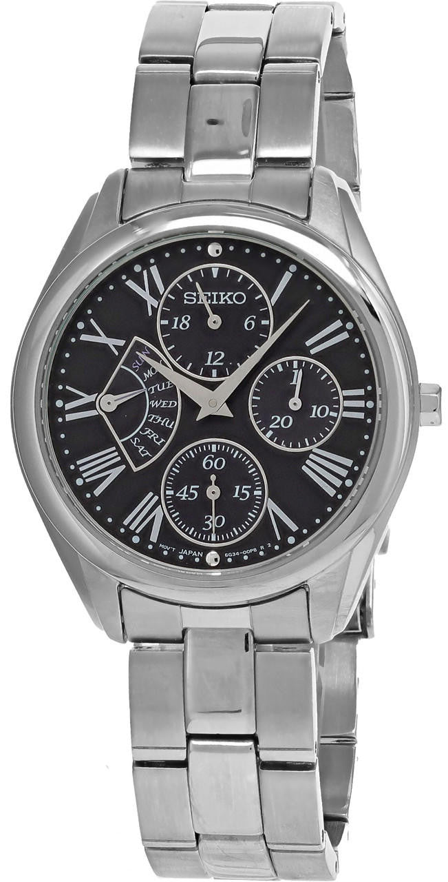 SEIKO cuarzo 35 mm esfera negra acero inoxidable Reloj para mujer — imagen 2