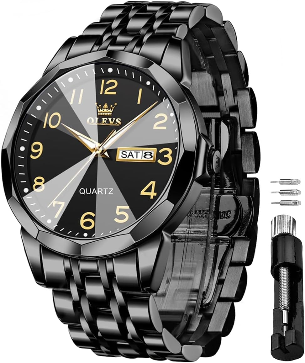 OLEVS acero inoxidable cuarzo Reloj para hombre – Gold, Blue, Black or esfera blanca — imagen 7