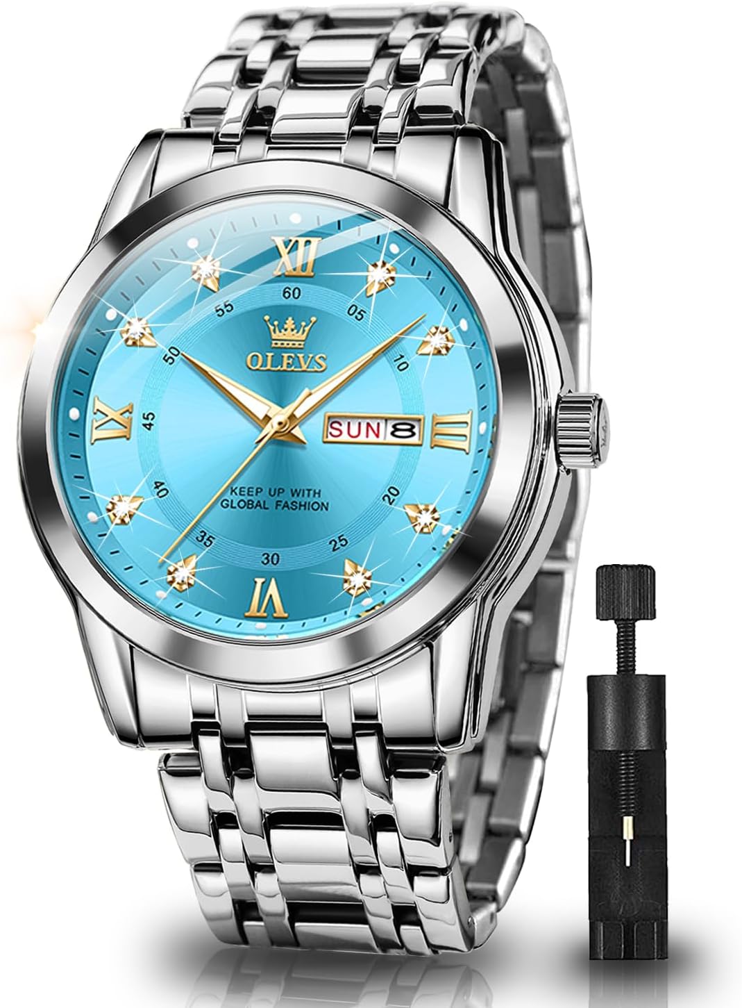OLEVS acero inoxidable cuarzo Reloj para hombre – Gold, Blue, Black or esfera blanca — imagen 16