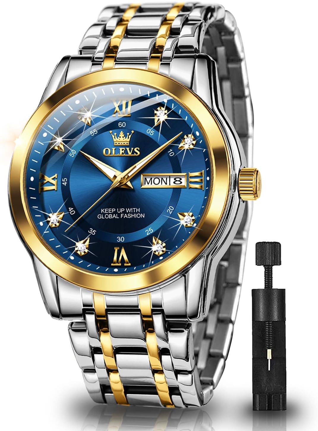 OLEVS acero inoxidable cuarzo Reloj para hombre – Gold, Blue, Black or esfera blanca — imagen 9