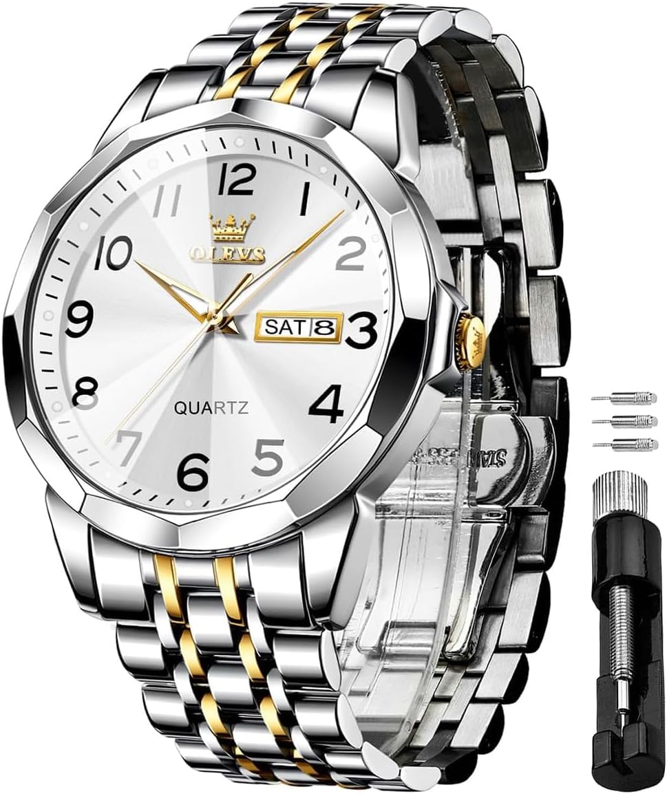 OLEVS acero inoxidable cuarzo Reloj para hombre – Gold, Blue, Black or esfera blanca — imagen 2