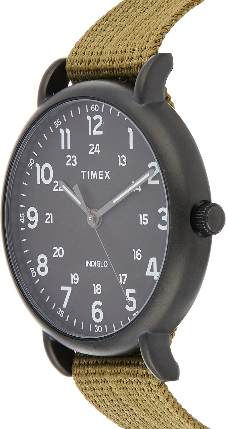 Timex Weekender XL 43 mm para hombre, caja negra y correa de tela verde oliva — imagen 4