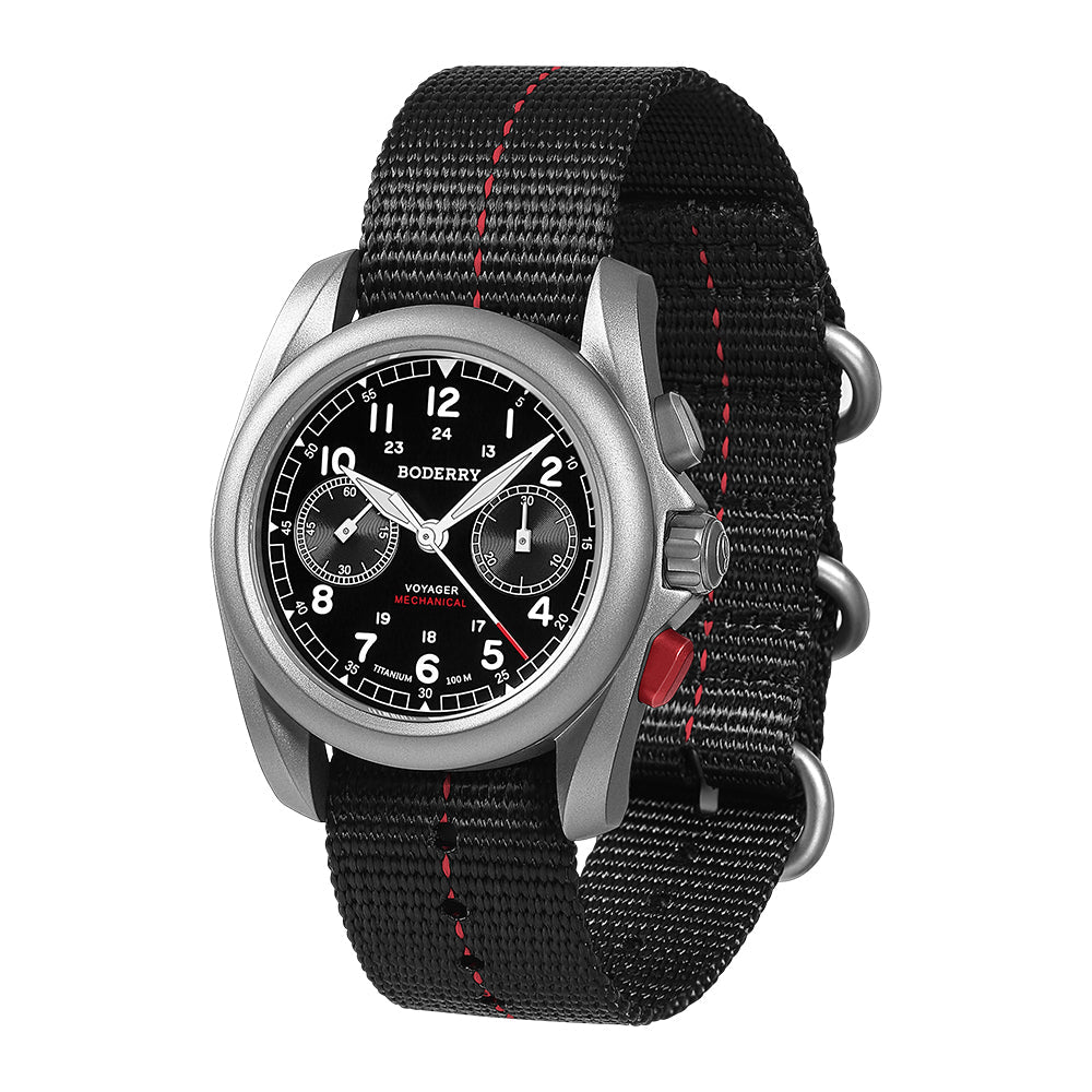 VOYAGER cronógrafo - titanio mecánico Reloj de campaña, 100M resistente al agua | Negro — imagen 9