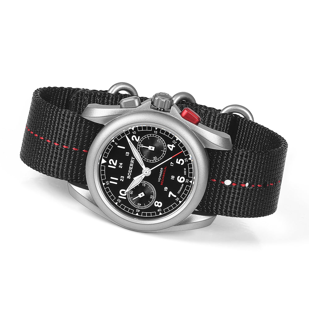 VOYAGER cronógrafo - titanio mecánico Reloj de campaña, 100M resistente al agua | Negro — imagen 4