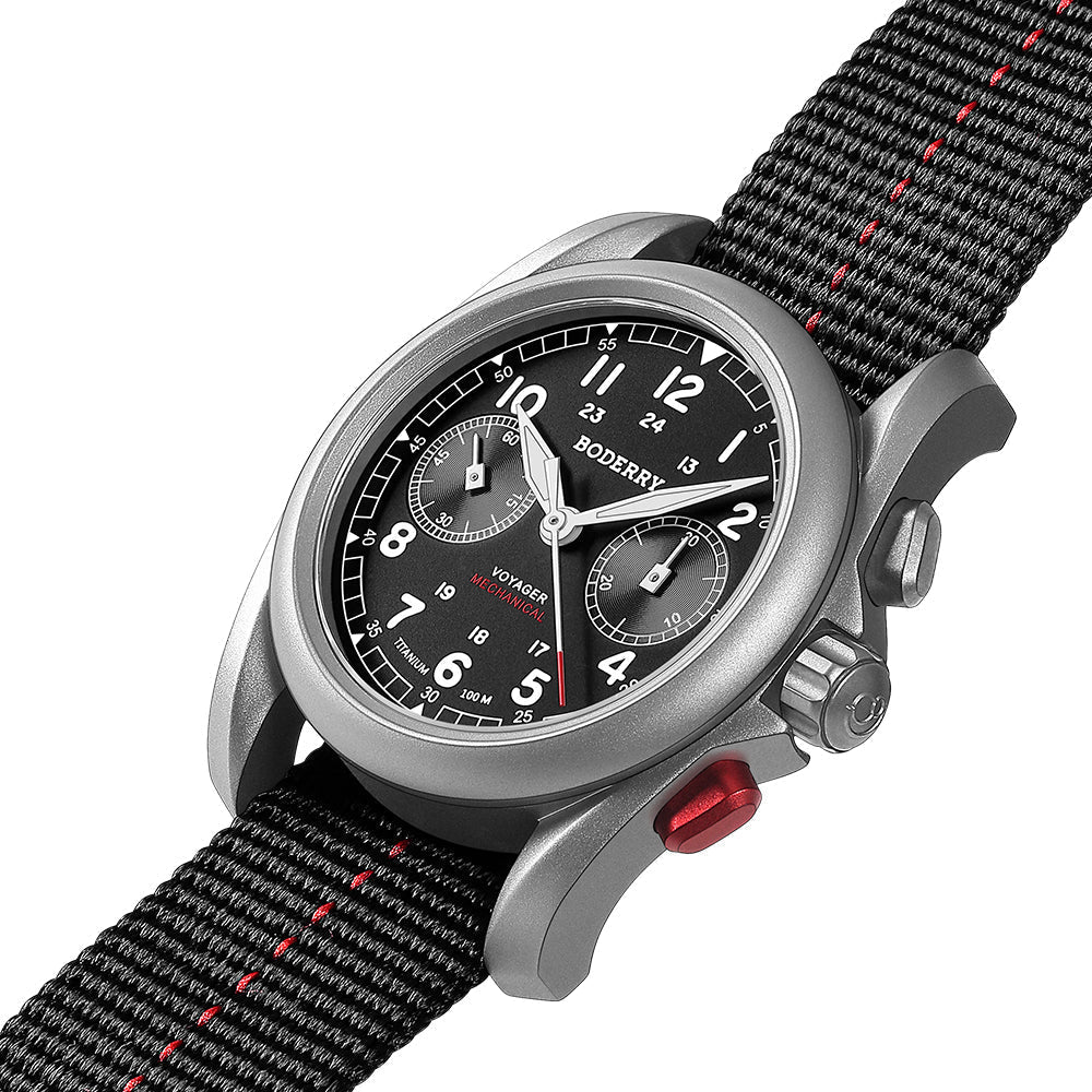 VOYAGER cronógrafo - titanio mecánico Reloj de campaña, 100M resistente al agua | Negro — imagen 5