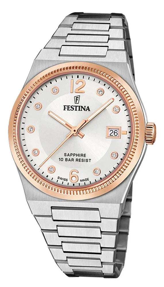 FESTINA Swiss Made cuarzo 35 mm oro rosa esfera plateada Reloj para mujer — imagen 2
