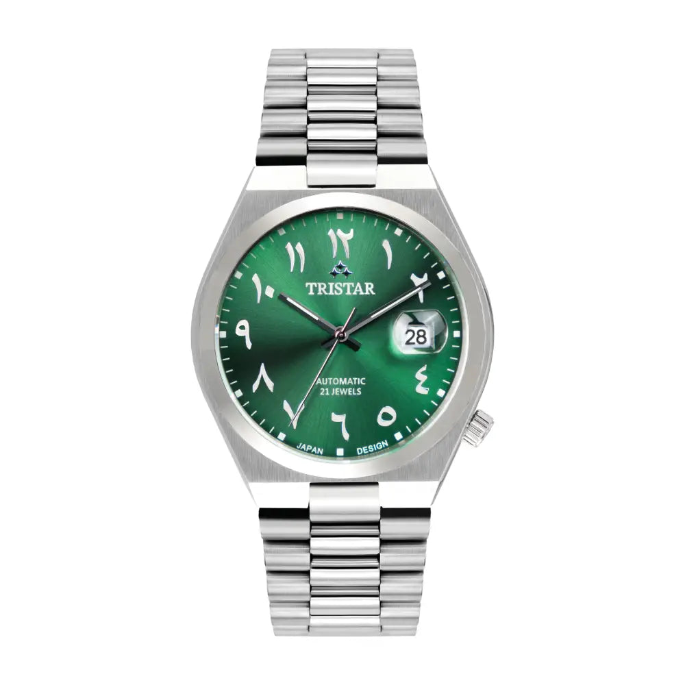 Tristar automático esfera verde esfera con numeración arábiga acero inoxidable Reloj para hombre — imagen 2