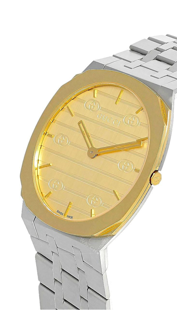 GUCCI 25H 38 mm cuarzo acero inoxidable esfera dorada Reloj para hombre — imagen 3