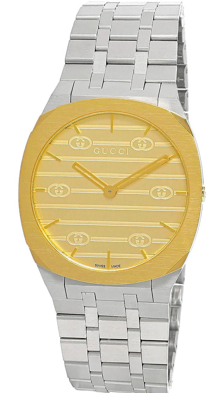GUCCI 25H 38 mm cuarzo acero inoxidable esfera dorada Reloj para hombre — imagen 2