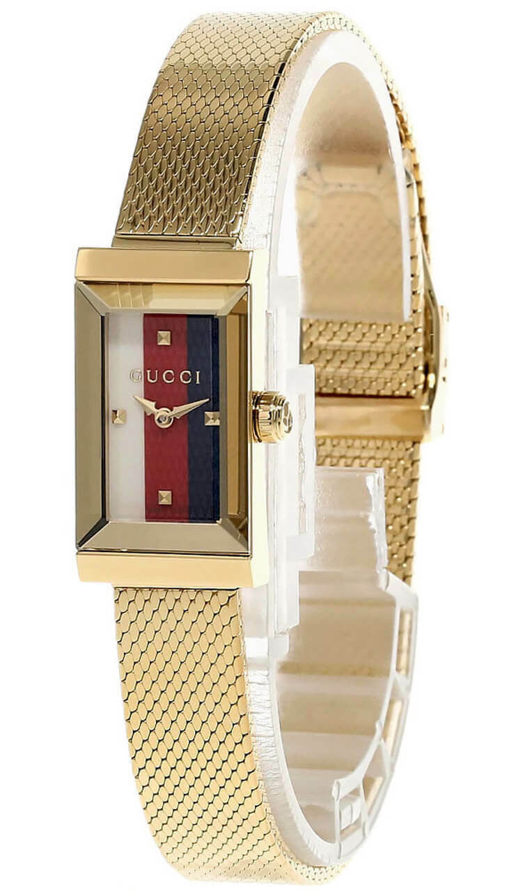 GUCCI G-Frame White, Red, Navy Gold PVD brazalete de malla Reloj — imagen 2