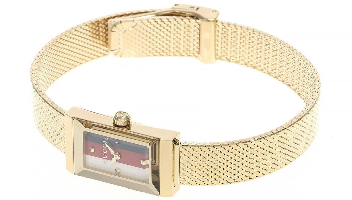 GUCCI G-Frame White, Red, Navy Gold PVD brazalete de malla Reloj — imagen 3