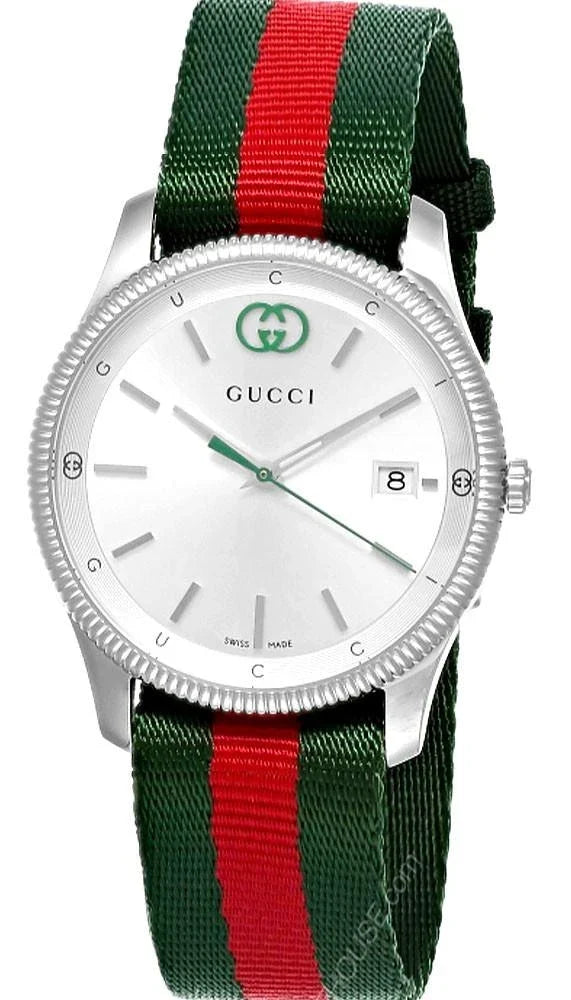 GUCCI G-Timeless cuarzo 38 mm esfera plateada nailon correa Reloj para hombre — imagen 2