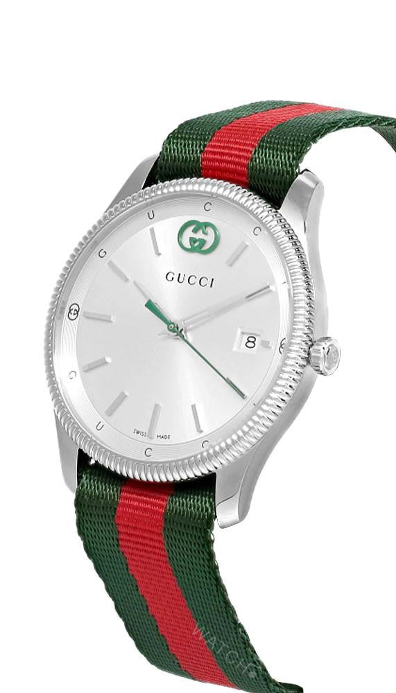 GUCCI G-Timeless cuarzo 38 mm esfera plateada nailon correa Reloj para hombre — imagen 3