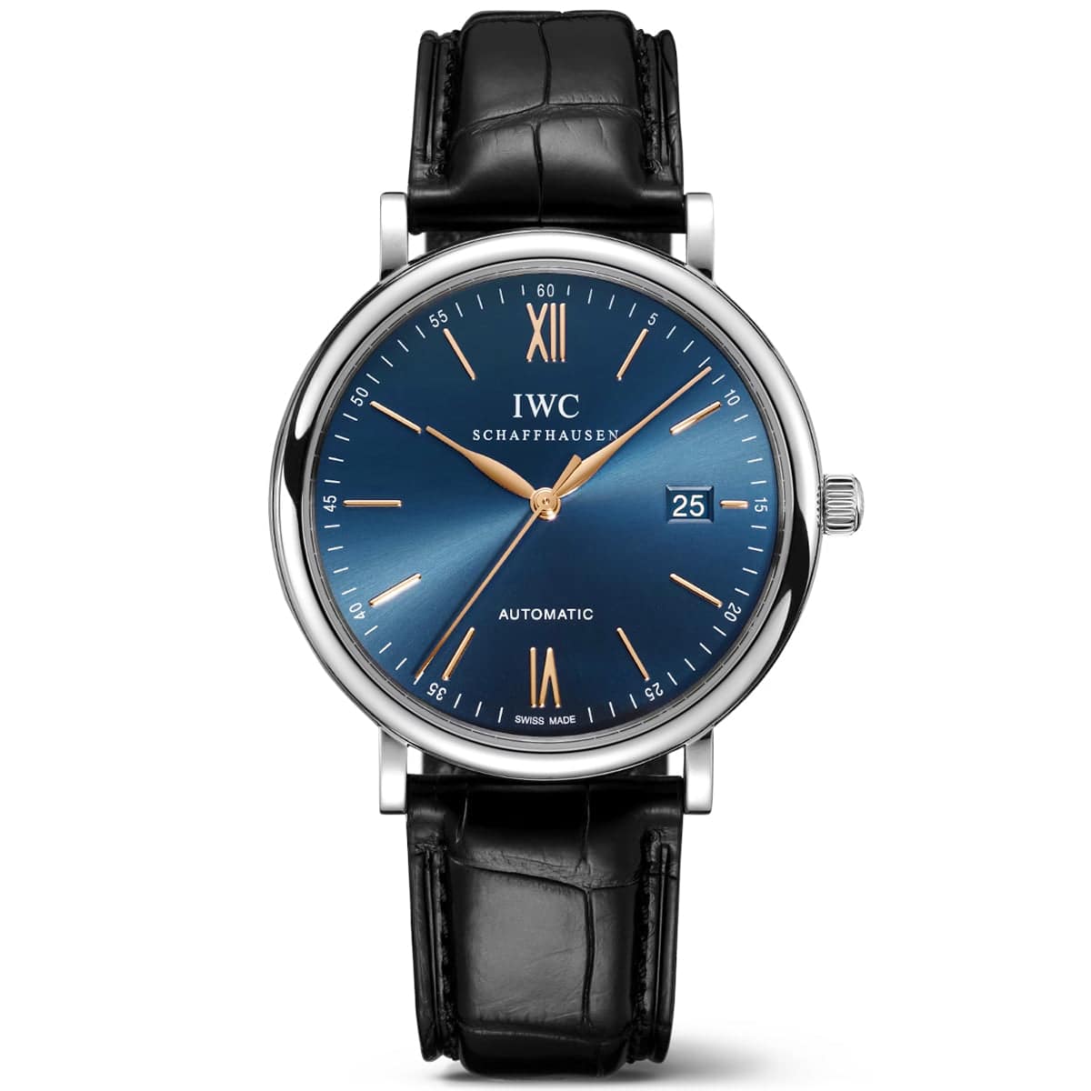 Portofino 40 mm, esfera azul y oro rosa, correa de cuero, reloj para hombre — imagen 2