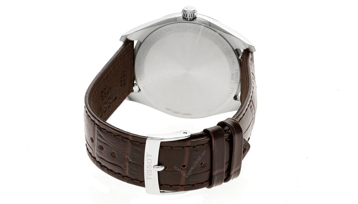 TISSOT PR 100 cuarzo 40 mm esfera plateada Brown cuero Reloj para hombre — imagen 4