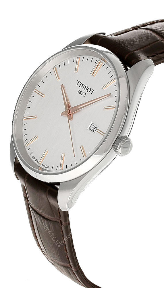 TISSOT PR 100 cuarzo 40 mm esfera plateada Brown cuero Reloj para hombre — imagen 3