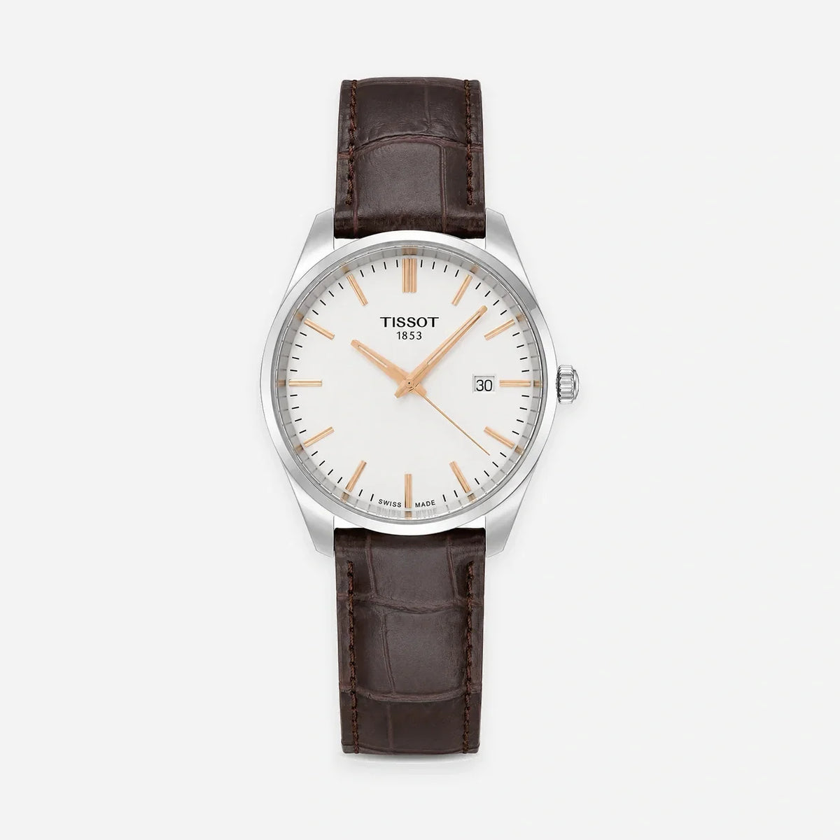 TISSOT PR 100 cuarzo 40 mm esfera plateada Brown cuero Reloj para hombre — imagen 1